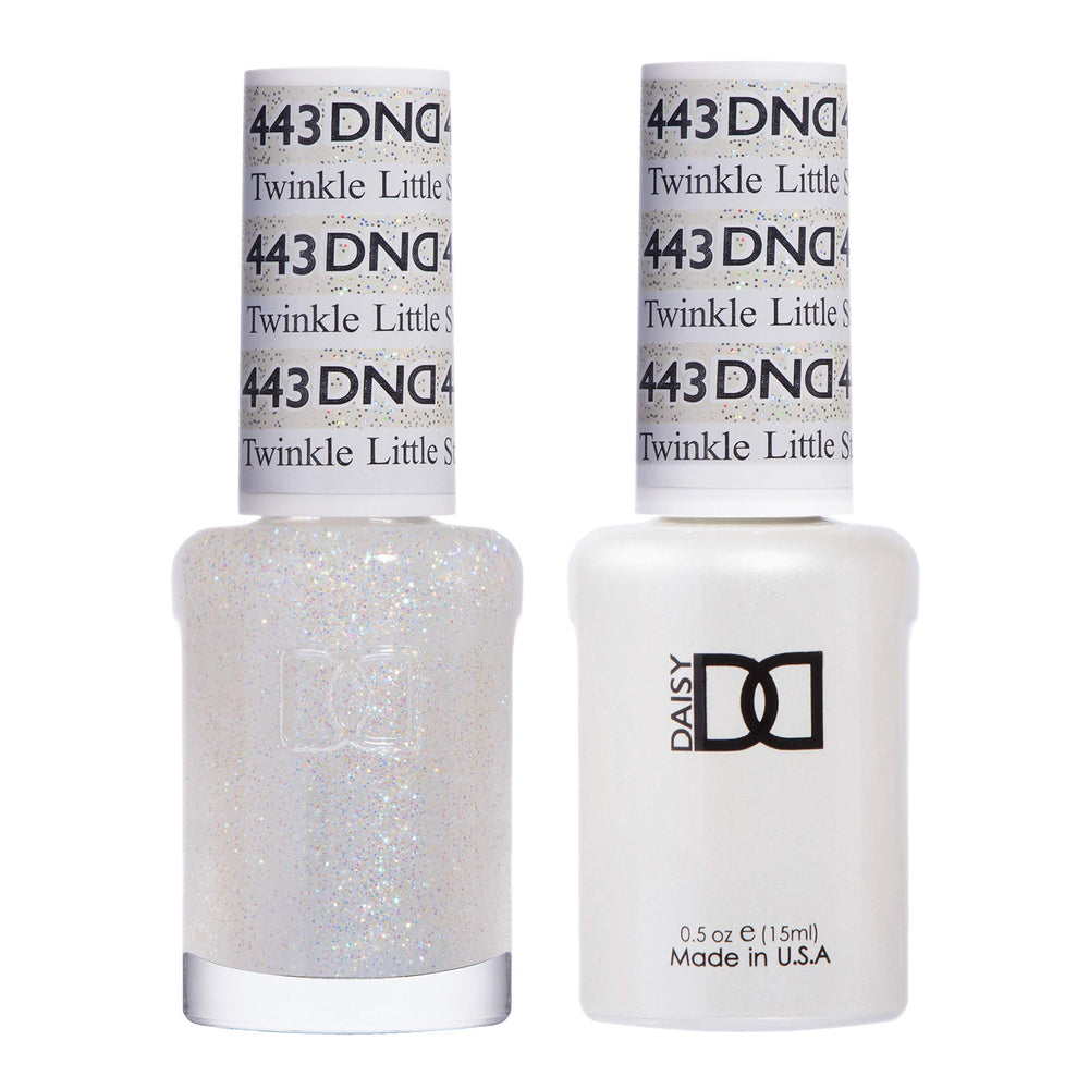 Daisy DND Twinkle Little Star gel polish bottle with glitter finish for long-lasting luxe nails.