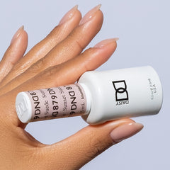 Daisy DND Sunset Suede lacquer bottle highlighting a long-lasting, chip-free finish.