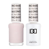 DAISY DND gel polish set bottle closeup of She’s White? She’s Pink? sheer shade for versatile nails