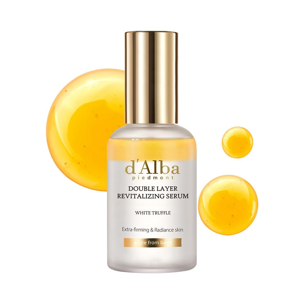 D'alba Piedmont Italian White Truffle serum bottle showing dual-layer hydration for lasting moisture