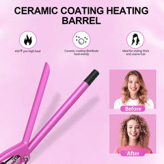 DAN Technology ceramic barrel with tourmaline coating for smoother, frizz-reducing styling.