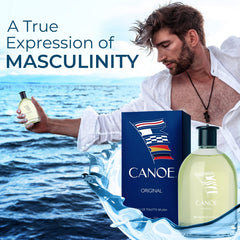 Dana Canoe packaging design image emphasizing heritage and timeless masculine scent.