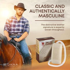 Dana English Leather Soap on a Rope braid-cord-closeup demonstrates convenient hanging and mess-free drying.