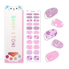 DANNI & TONI Kids Gel Nail Strips Clouds Stars Purple Dream; easy peel-and-stick manicure for kids.