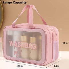 DAPOWER travel toiletry bag pink-xl open compartments for easy skincare and makeup access.