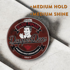Dapper Dan Deluxe Pomade hair application demonstrates versatile use on dry hair for natural shine.