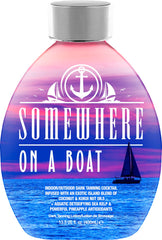DARK TANS EXCLUSIVE Somewhere On A Boat lotion bottle front highlights bronzer-free deep-tan formula.