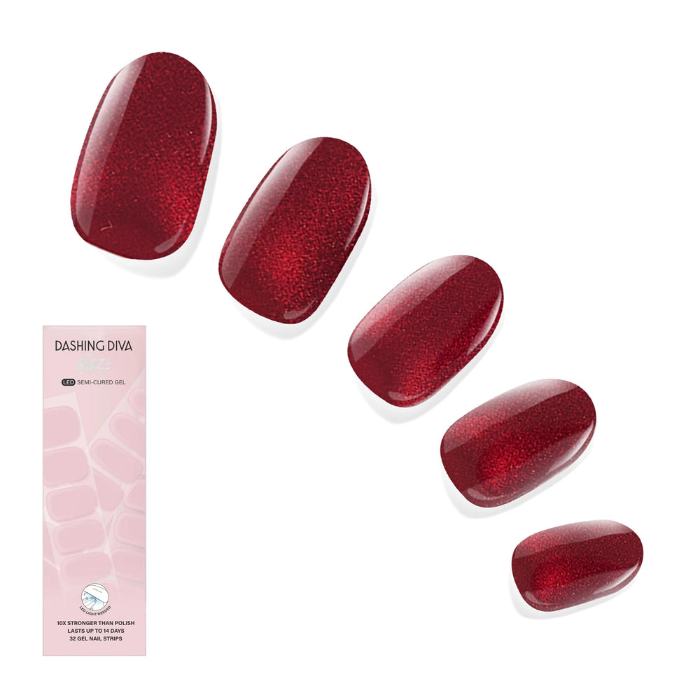 Dashing Diva Glaze Ruby Red Apple strips close-up shows rich color for lasting manicure.
