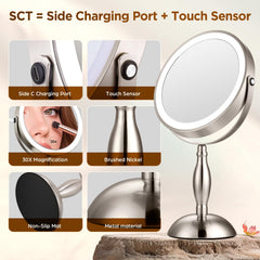 DASLAVA makeup mirror brushed nickel finish adds modern style