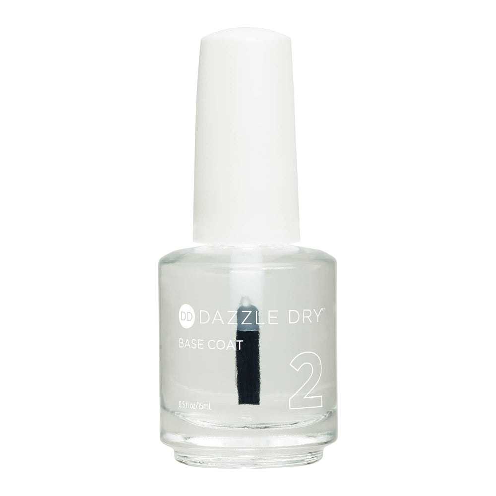 Dazzle Dry base coat Step-2 clear bottle, fast-drying base for smoother polish.