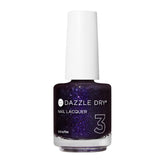 Dazzle Dry Fast Lane bottle closeup shows deep galactic purple shimmer for statement nails.