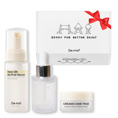 De:maf Welcome Kit setup shows the full 3-step routine for sensitive skin hydration.