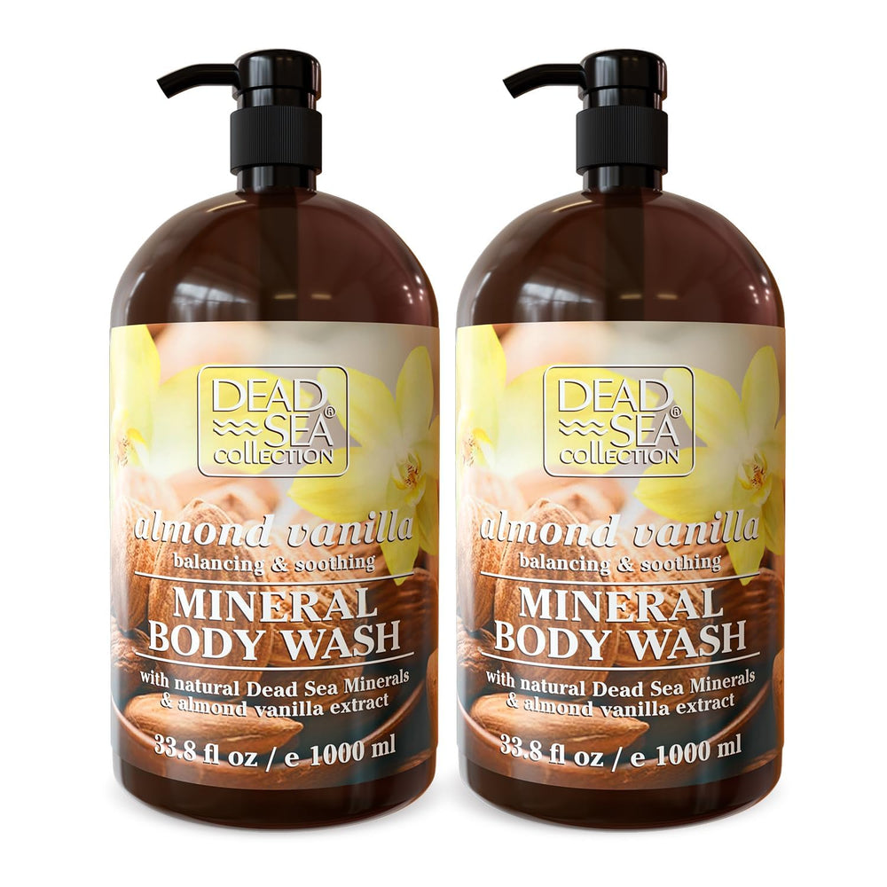 Dead Sea Collection Almond Vanilla Body Wash bottle with pump for easy daily hydration