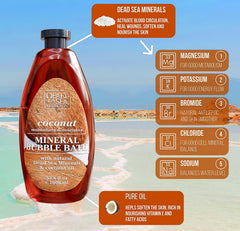 Dead Sea Collection coconut bubble bath pour showing smooth, creamy lather and hydrating feel.