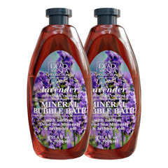 Dead Sea Collection lavender two-pack bottle setup for home spa relaxation.