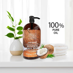 Dead Sea Collection Coconut Body Wash close-up mineral spotlight showing minerals