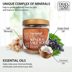 Dead Sea Collection Coconut Salt Scrub texture closeup highlights grainy exfoliants and oils