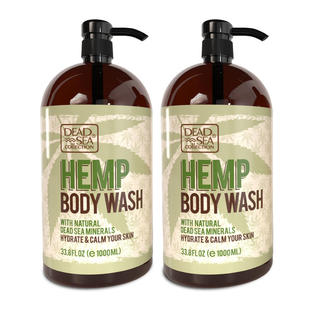 Dead Sea Collection Hemp Body Wash bottle demonstrates hydrating cleansing for all skin types