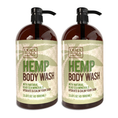 Dead Sea Collection Hemp Body Wash bottle demonstrates hydrating cleansing for all skin types