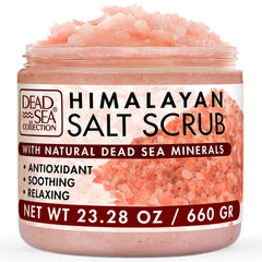 Dead Sea Collection Himalayan Salt Scrub jar closeup showing rich minerals for smooth skin.