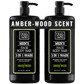 Dead Sea Collection men's body wash amber wood bottle pour shows easy one-hand use