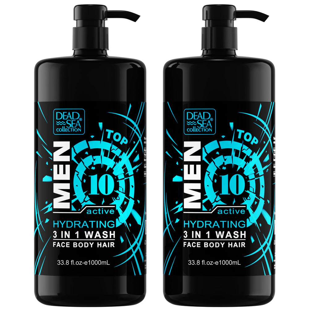 Dead Sea Collection TOP 10 ACTIVE sandalwood bottle label highlights moisturizing skin benefits.
