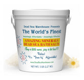 Dead Sea Warehouse Amazing Minerals Bath Salts open bag shows premium minerals for a soothing soak.