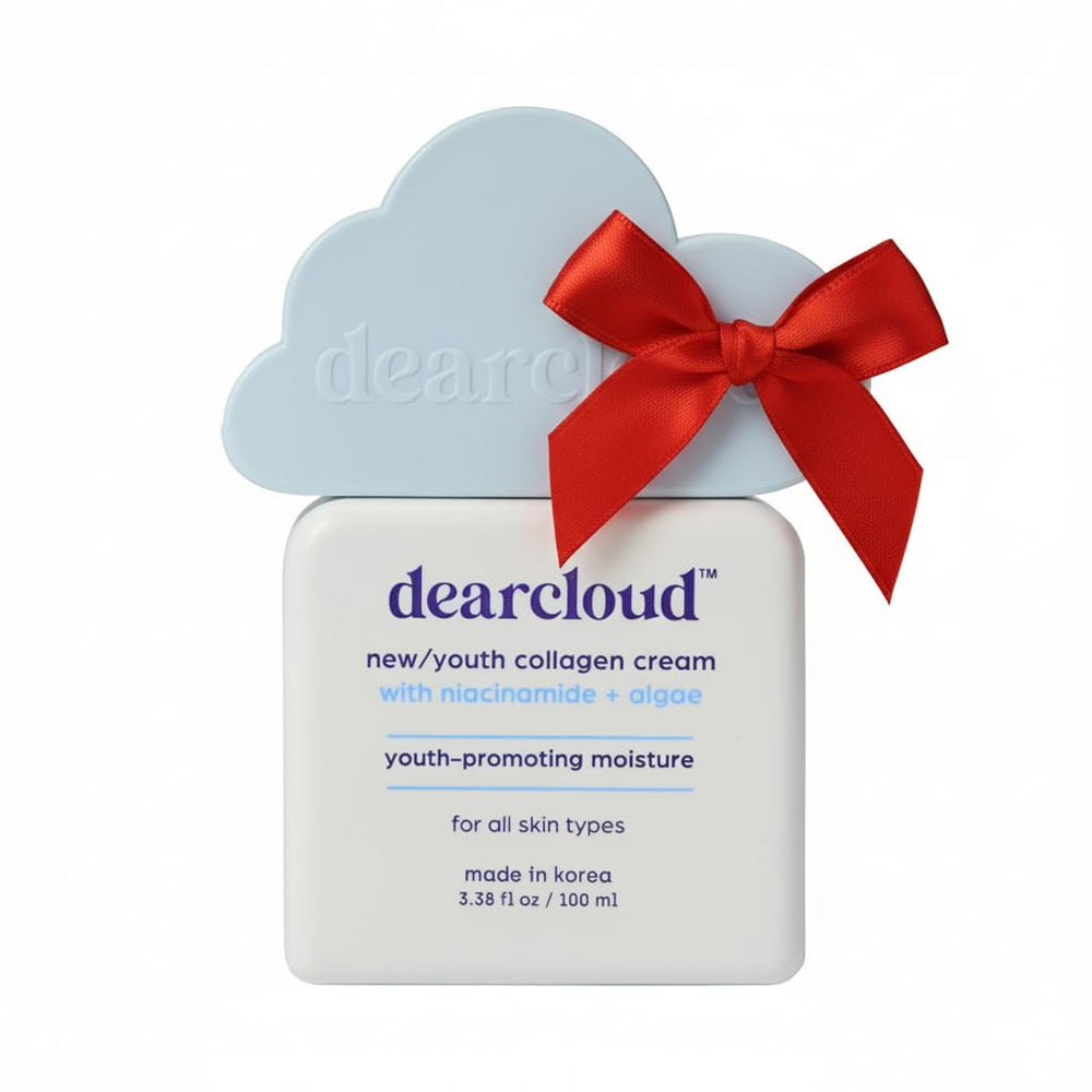 Dearcloud New Youth Collagen Cream bottle showcasing a firming formula for radiant skin.