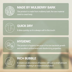DEARCUS Hello Hanji exfoliating sponge on body and face for cleaning and softening skin.