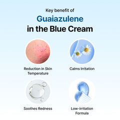 DearKlairs Midnight Blue Calming Cream texture close-up shows lightweight, quick absorption for oily skin.