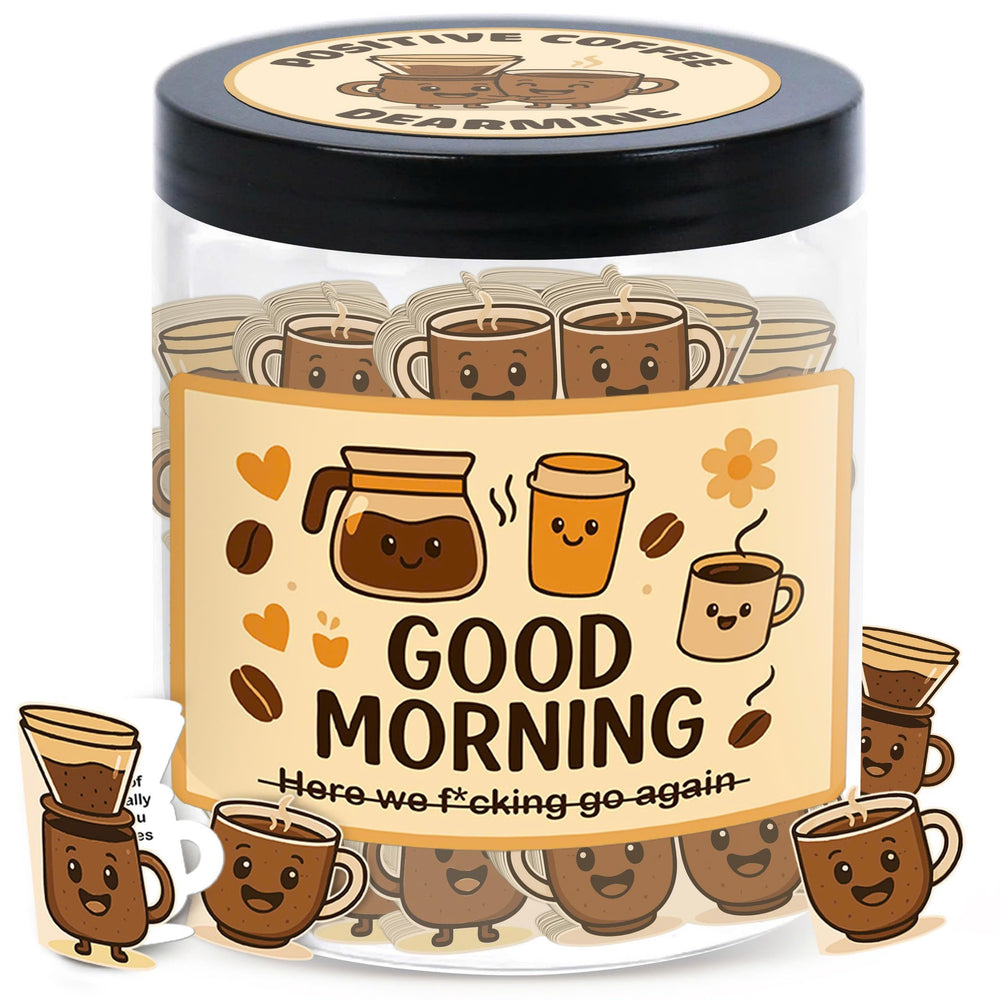 DEARMINE Positive Coffee Jar ready for daily encouragement on a desk.