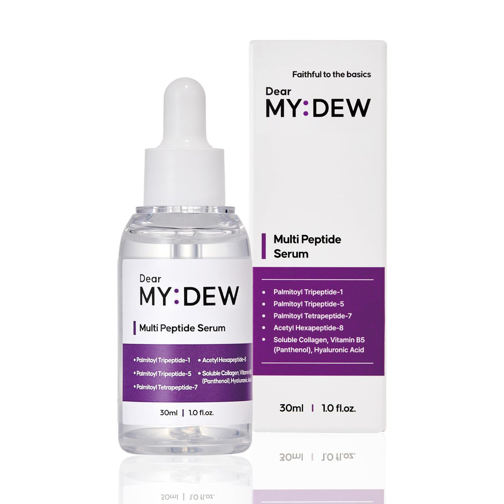 DearMYDEW peptide serum bottle close-up showing smooth hydration
