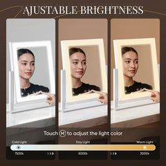 DECADENCE makeup mirror tilt angle demonstrates 360-degree rotation for easy viewing.