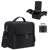Deciniee large makeup train case in black with organized cosmetics on the go.