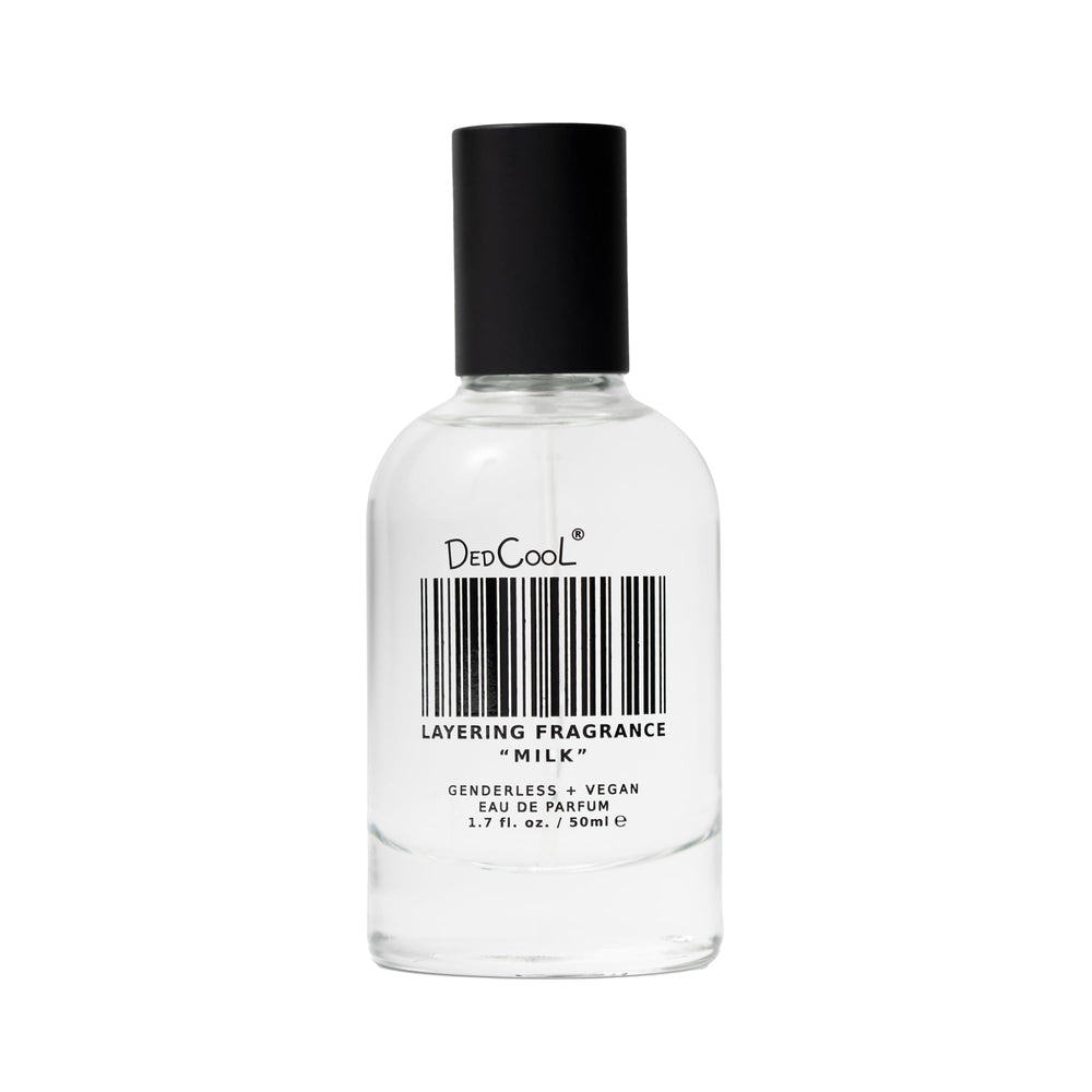 DedCool Milk EDP bottle front showcases a clean, genderless luxury scent ideal for daily wear.