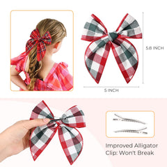 DEEKA red plaid bow clip adds seasonal color and reliable hold