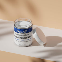 DeEnti acrylic powder application scene suggests mess-free, quick-drying process.