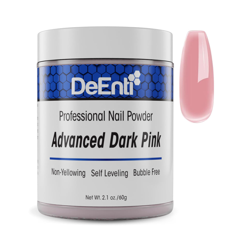DeEnti Acrylic Nail Powder dark pink 2oz packaging offers bubble-free salon results