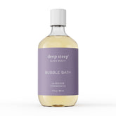 Deep Steep Bubble Bath Lavender Chamomile bottle demonstrates a soothing, relaxing soak.