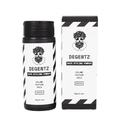 DEGENTZ King-Sized Hair Powder bottle shows mess-free application for quick styling.