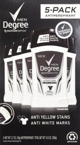 Degree Adrenaline Series pack front view shows five-pack with extra can for lasting protection