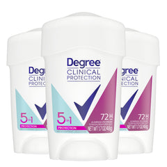 Degree Clinical Protection 5-in-1 stick closeup illustrates long-lasting wetness protection.