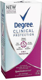 Degree Clinical Protection bottle front showing 5-in-1 protection for daily use