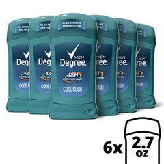Degree Men Cool Rush stick close-up shows crisp arctic scent and smooth glide.