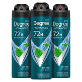 Degree Men icy mint dry spray can showing compact design for reliable all-day protection.