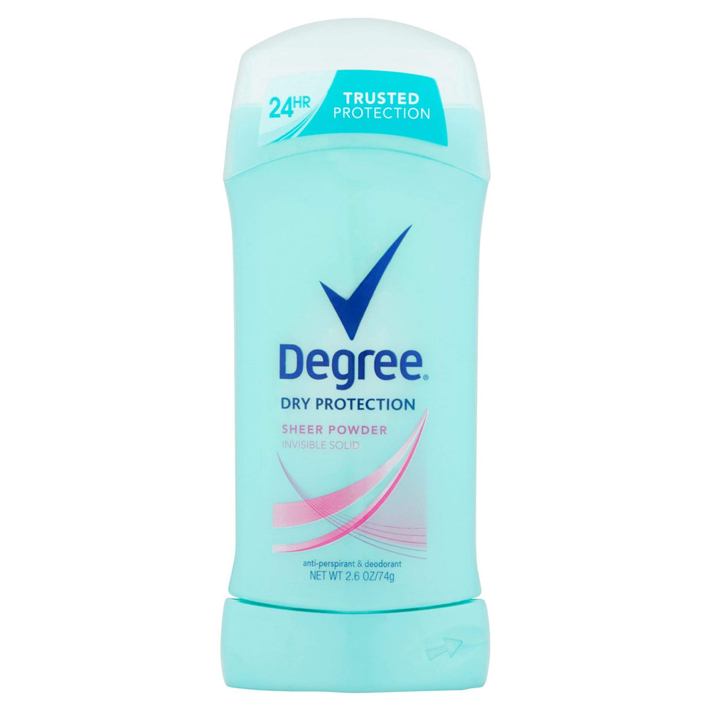 Degree Sheer Powder antiperspirant stick product image for all-day protection against sweat and odor.