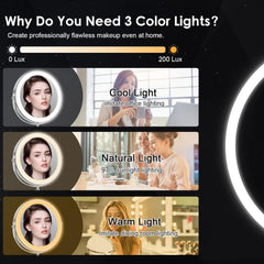 DEIOVWXS lighted makeup mirror 3-color LED and brightness adjust for ambient lighting