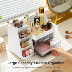 Delamu divided top compartment organizes skincare and small items efficiently.