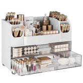 Delamu makeup organizer top view shows curved brush slots for tidy access.