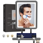 DeLanges LED shower mirror front view shows fogless heating for shaving